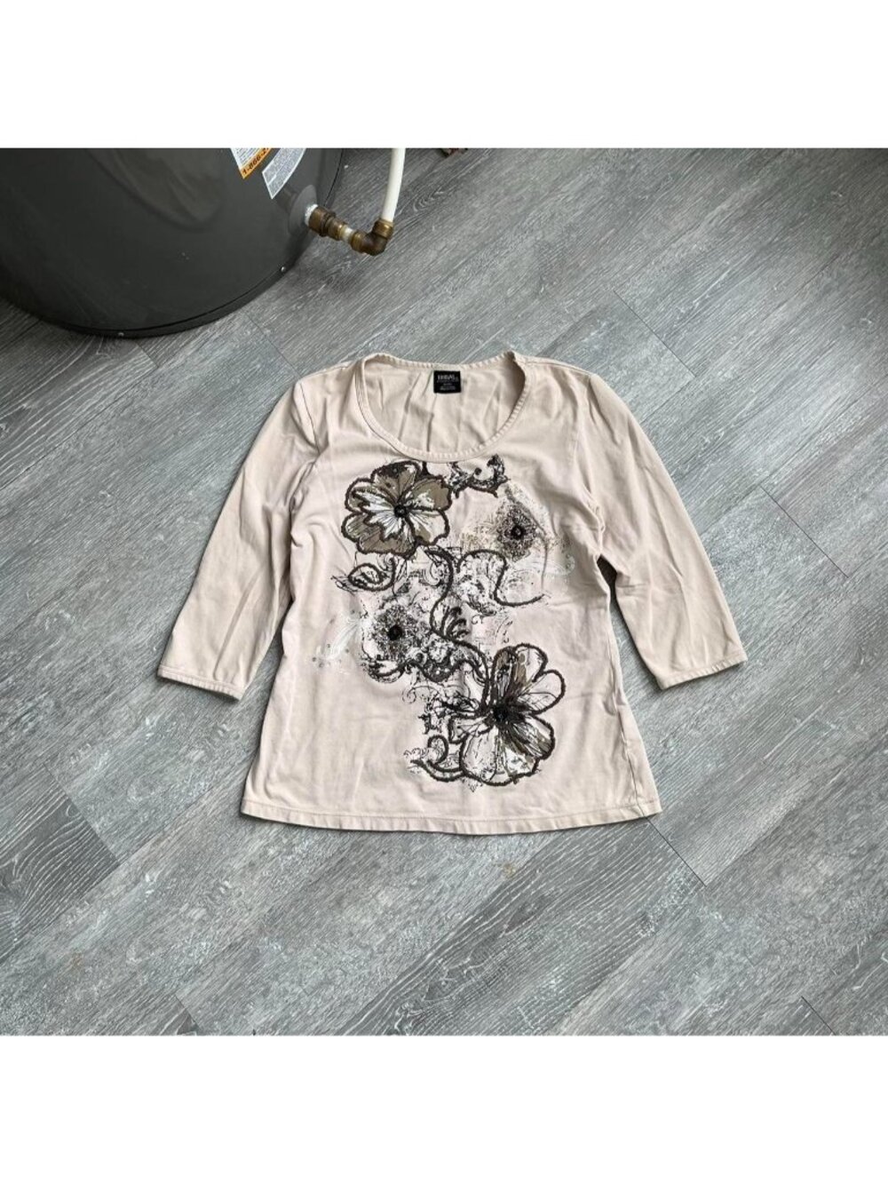 Beige / Cream / Black “Tribal” Y2K / Grunge Graphic Flower / Floral Shirt